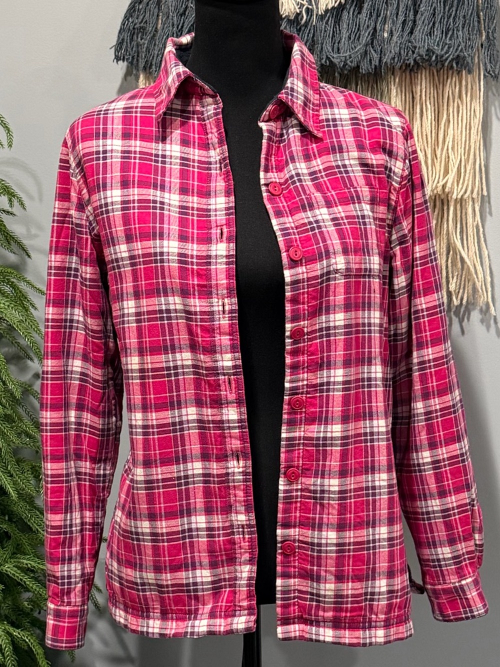L.L. Bean XS Pink Plaid Button-Up Shacket